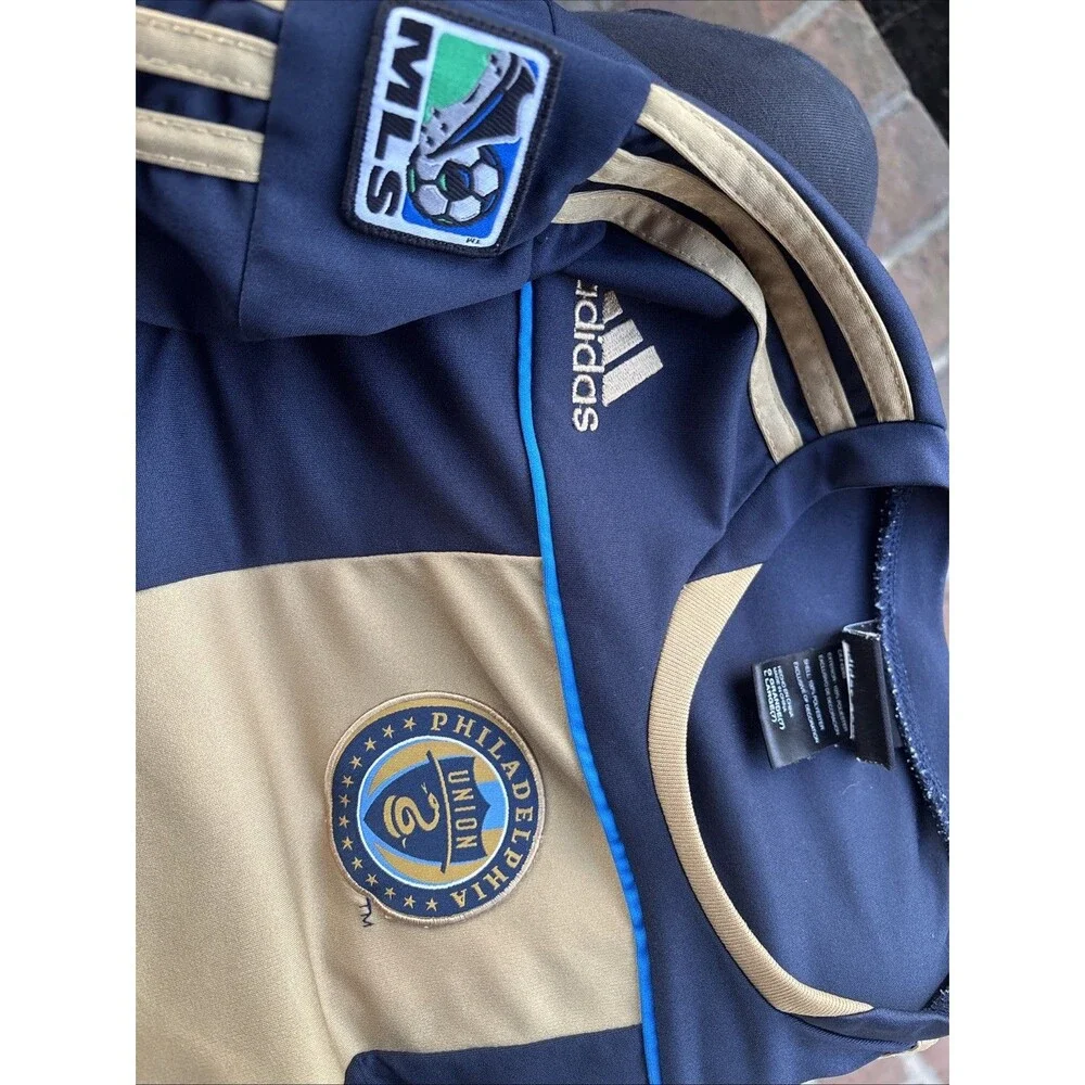 Boys Adidas Philadelphia Union Gold Stripe Soccer Jersey Large 7 Philly Navy Bl